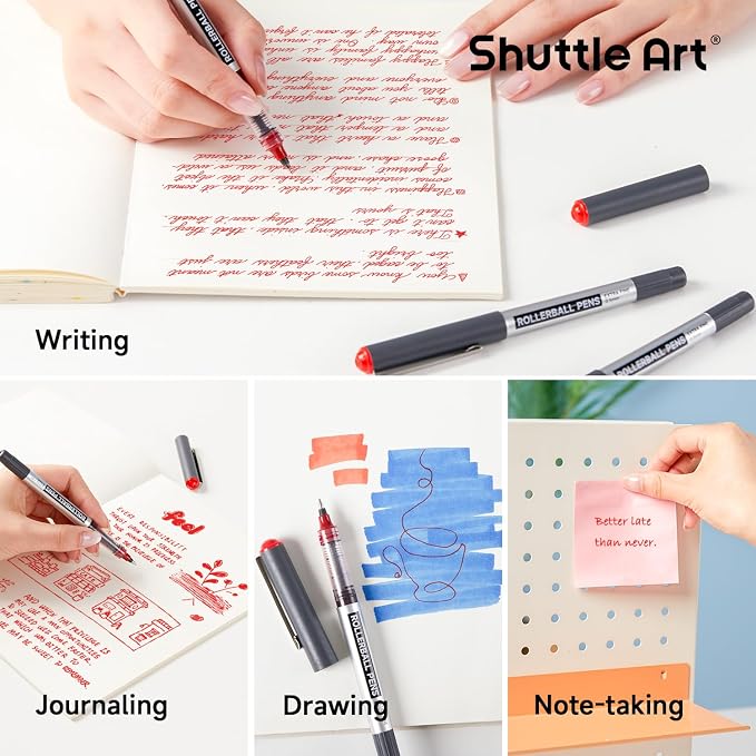 Shuttle Art Rollerball Pens, 10 Pack Red Liquid Ink Pens, 0.5mm Extra Fine Point, Quick Drying for Writing Journaling Taking Notes School Office