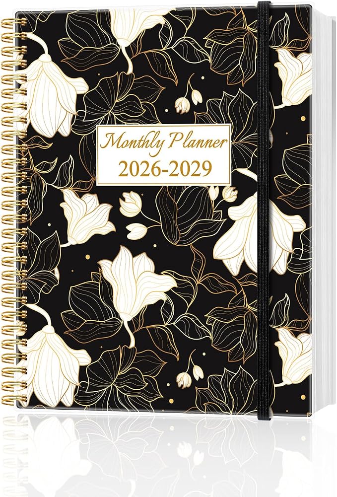 2026-2029 Monthly Planner - 36 Month PLanner Calendar from July 2026 to June 2029, 3 Year Planner 2026-2029 with Flexible Cover, Inner Pocket, Perfect for Home | School | Office, 8.5" x 11", White Gold Flower