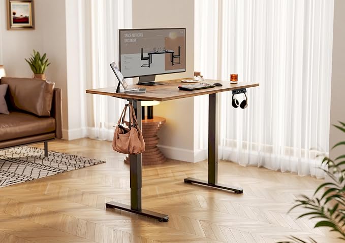 Claiks Electric Height Adjustable Standing Desk, 48x24 Inch, Vintage Brown | Smooth Height Adjustment, 3 Memory Presets, Cable management hub & hook, Stable Steel Frame, 156 lbs Capacity, Easy Assembly