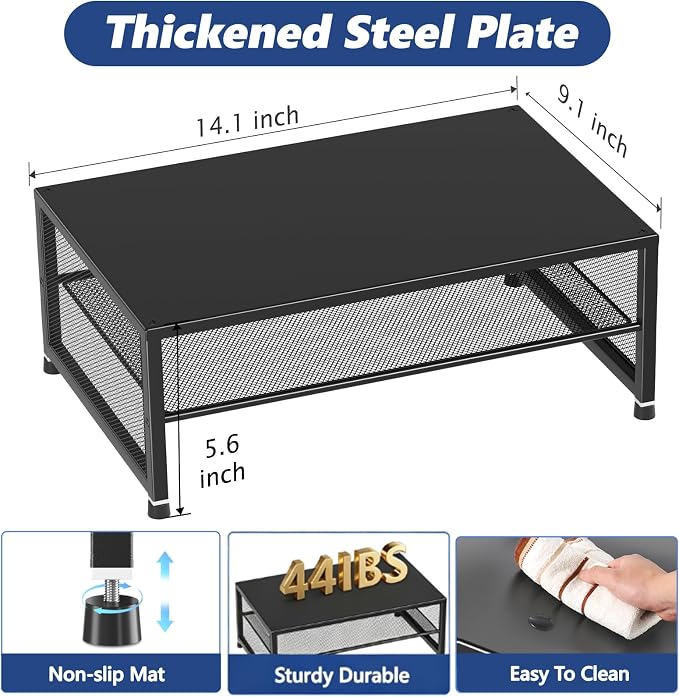 2-Tier Computer Monitor Stand Riser, Laptop Stand for Desk, Desk Organizer for Office, Home and School Supplies, Black