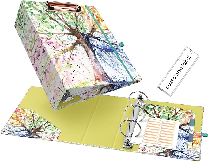 EYROZILL 2 Inch Mini 3 Ring Binder for 5.5" x 8.5" Paper with 5-Tab Dividers EYROZILL Cute Mini Binder for School/Office Supplies and Home, Season Tree