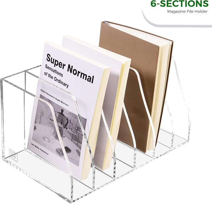 Lovemolly Acrylic Magazine File Holder – 6-Slot Clear Desk Organizer, Vertical Document Sorter for Office, Home & Classroom, No-Assembly Tabletop Rack for Folders, Books & Tablets, 7.09x12.01x6.3 in