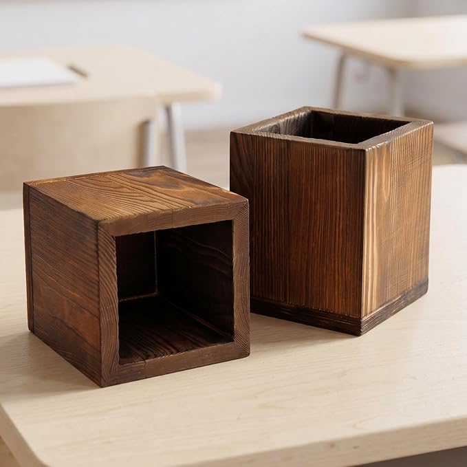 MyGift 2pc Natural Wood Pen Holder Pencil Cup, Desktop Organizer | Two matching cups keep writing tools, art supplies, craft brushes, and small accessories neatly contained and easy to reach