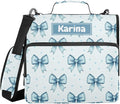 Custom Bow Light Blue Print 3 Ring Zipper Binder with Shoulder Strap & Handle 1.5 Inch D-Ring Zippered Bag with Multiple Pocket, Personalized Binder Organizer for School or Office