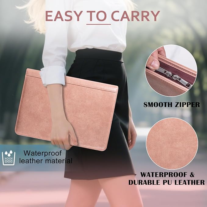Calfinder Leather 3 Ring Portfolio Binder with Zipper, Professional Business Padfolio Organizer for Women, A4 Letter Document Folder Case for Interview, Resume & 13 inch Laptop