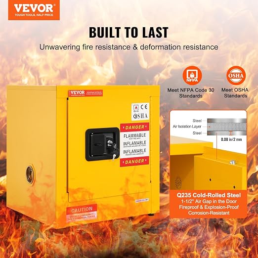 VEVOR Flammable Cabinet 17" x 17" x 18", Galvanized Steel Safety Cabinet, Adjustable Shelf Flammable Storage Cabinet, for Commercial Industrial and Home Use: Industrial & Scientific