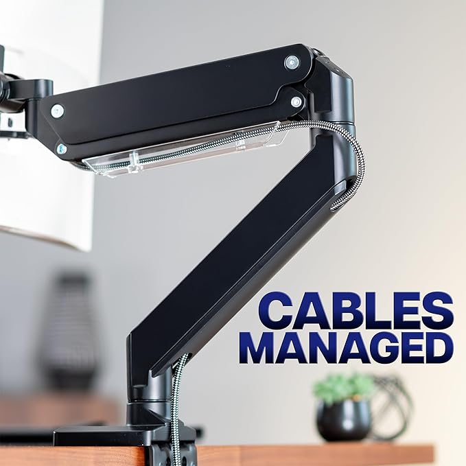 VIVO Premium Aluminum Monitor Arm for Ultrawide Screens up to 49 inches and 33 lbs, Heavy Duty Single Desk Mount, Pneumatic Height, Max VESA 100x100, Black, STAND-V101G1