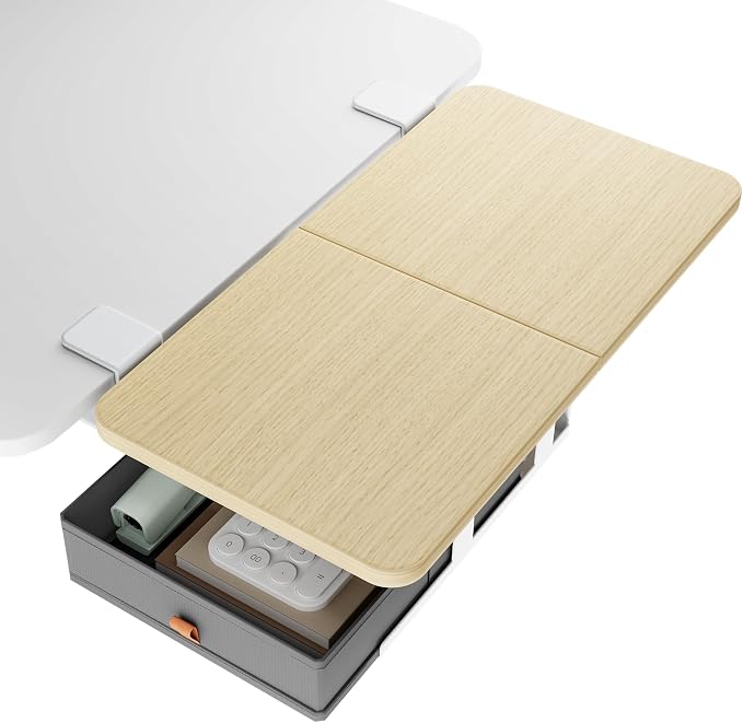 Desk Extender Tray, 24" x 12", with Storage Drawer, Medium, Wood | Desk Extension, Clamp on Desk Shelf, Clamp On Keyboard Tray for Office and Home, Workstation Organizer
