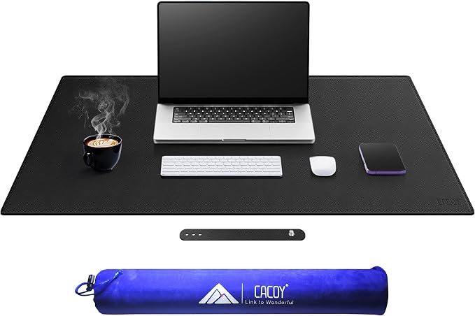 Cacoy 31.5" x 24" Leather Desk Mat, Large Desk Protector Mat, PU Leather Desk Pad, Non-Slip Large Gaming Mouse Pad, Desk Blotter, Desk Pads on Top of Desks, Home Office Desk Matt for Desktop (Black)