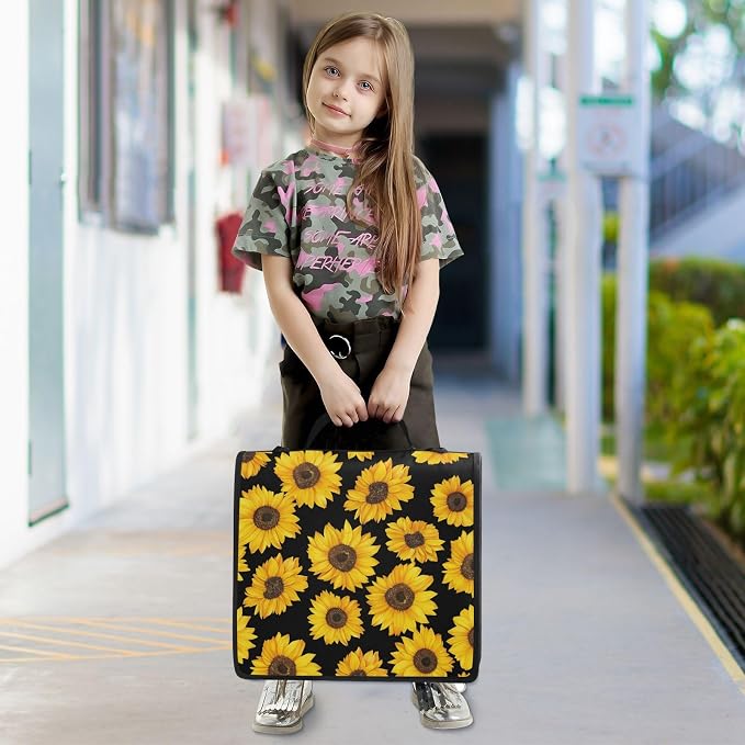 ATTX Sunflower Pattern Zipper Binder with Adjustable Padded Strap - 3 Ring 500 Sheet Capacity Binder Bag with Multi-Pocket Organizer, Fits 12 Inch Laptop