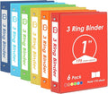 EOOUT 6 Pack 3 Ring Binders 1 inch, Three Round Ring 1'' Binders with 2 Pockets Interior, 6 Assorted Rainbow Colors, Fits 8.5'' x 11'' Letter Size Paper for School Office Supplies