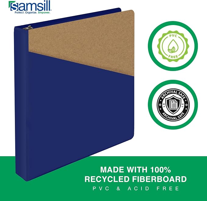 Samsill Durable 1 Inch Binder, D Ring Binder, Customizable Clear View Cover, Blueberry, Holds 225 Pages