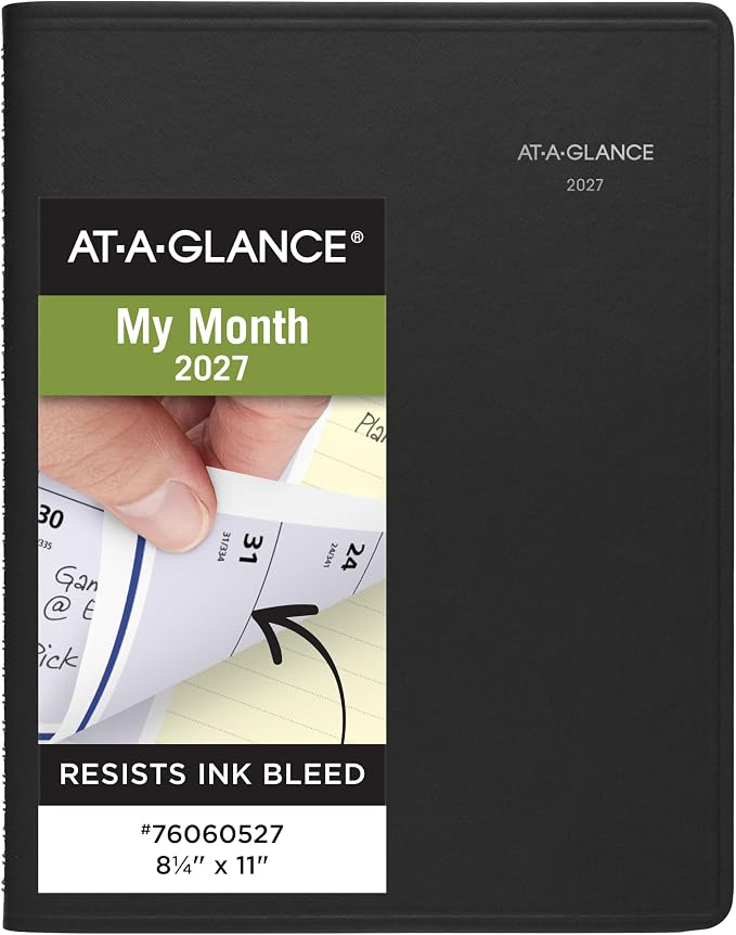 AT-A-GLANCE 2027 Planner, Monthly, 8.25" x 11", QuickNotes, Black (76060527)
