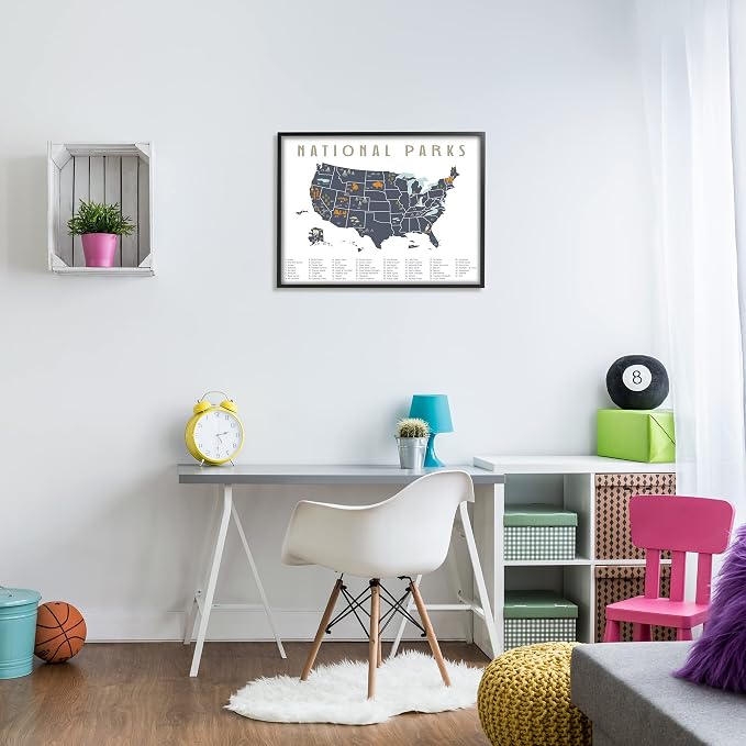 National Parks Adventure Map, 24 x 30 Inch Framed Giclée Print | Stupell Industries · By Lil' Rue · Ready to hang · Educational travel decor for kids or office · Made in USA