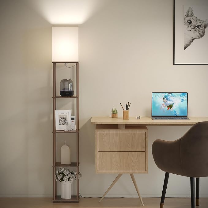 SUNMORY 5 Tier Floor Lamp with Shelves, Standing Lamps for Living Room | 3 CCT LED Bulb Include, 70" Tall Corner Shelf Lamp, Display Bookshelf, Modern Style for Bedroom, Office, Home Decor