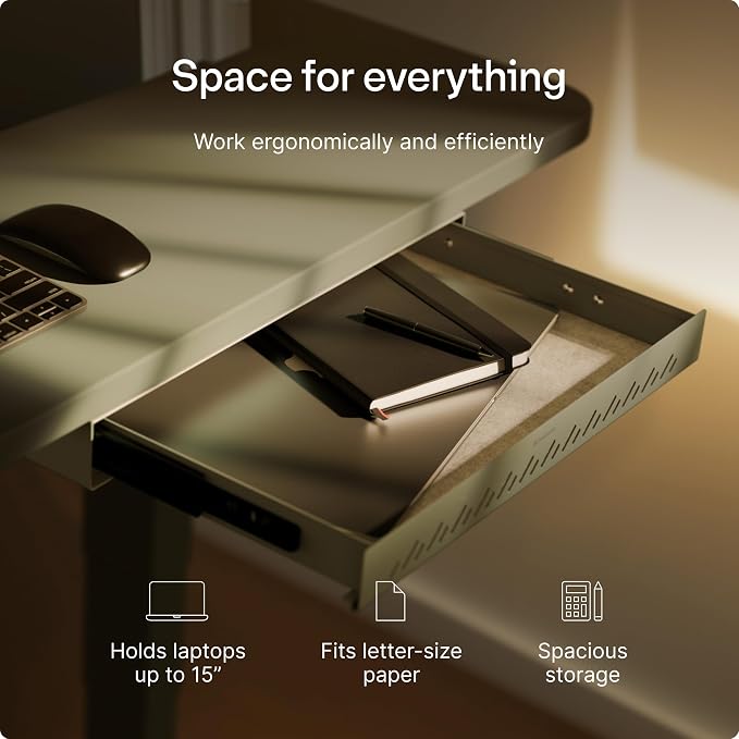 Desktronic Under Desk Drawer — Hidden Under-Desk Storage Organizer, Easy Install, Large Capacity Metal Sliding Drawer for Home Office, Standing Desk & Workstation (Green)