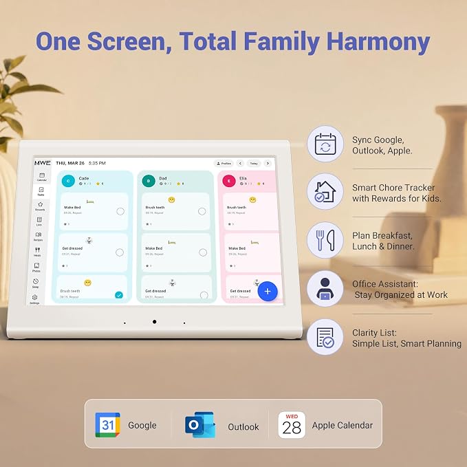 2026 New Upgraded Smart Digital Calendar, Family Planner No Subscription | WiFi Sync Color-Coded Family Schedule, Chore Chart & Meal Plan, HD Interactive Touchscreen Smart Calendar with Blue Case