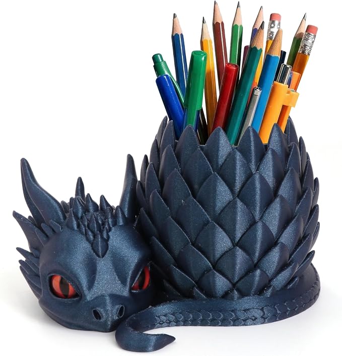 3D Printed Dragon Pencil Holder for Desk, Removable Dragon Egg Pen Holder, Cute Pencil Cup Desk Organizer for Pens, Pencils, Paper Clips, Makeup Brushes, Fantasy Desk Decor Gift for Kids