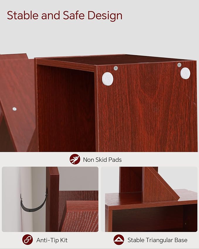 SUNMORY 6 Tier Tree Bookshelf, Tall Small Bookcase with Storage Cabinet | Narrow Bookshelves Organizer, Floor Standing Book Case Shelf for Bedroom Living Room Home Office Corner, Cherry