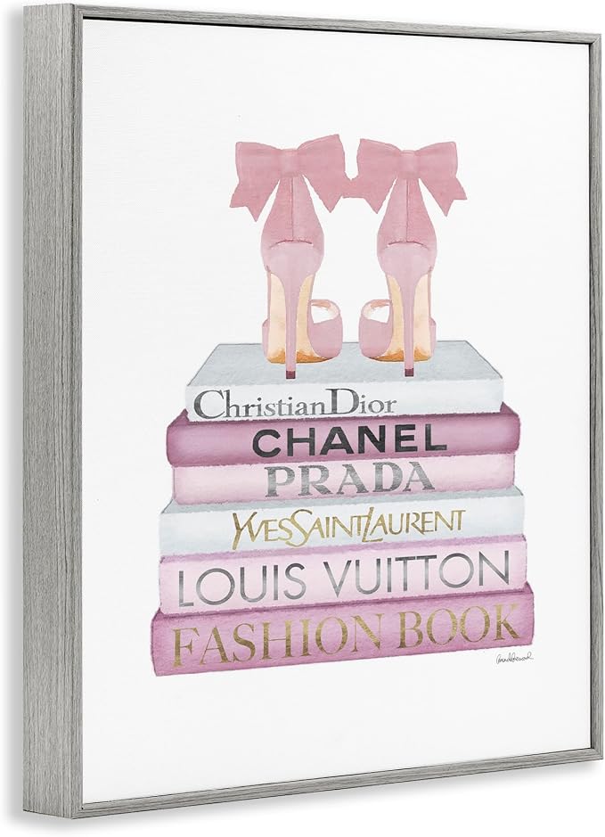 Stupell Industries 'Pastel Pink Heels & Books', Framed Giclee Art, Gray, 11 x 14 Inches, Easy to Hang and Sturdy, Made in USA, by Amanda Greenwood