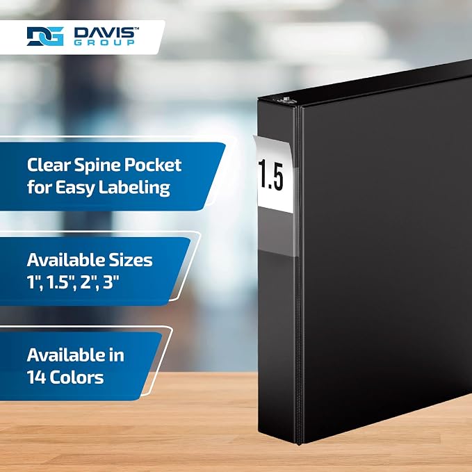 Premium Economy 3-Ring Binder, Spine Label, 1.5" D Rings, 6 Pack | Heavy-duty binder, fits 8.5" x 11" paper, black, customizable spine, made in Canada, ideal for school or office use