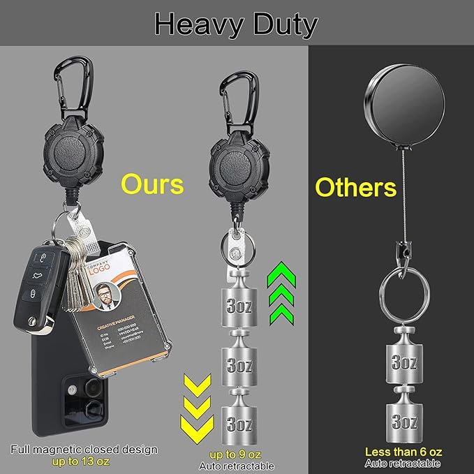 AIDSOTOU Badge Holder Retractable Clip Heavy Duty Carabiner Badge Reel Keychain with Breakaway lanyards for id Badges Cool Tactical ID Cards Holder