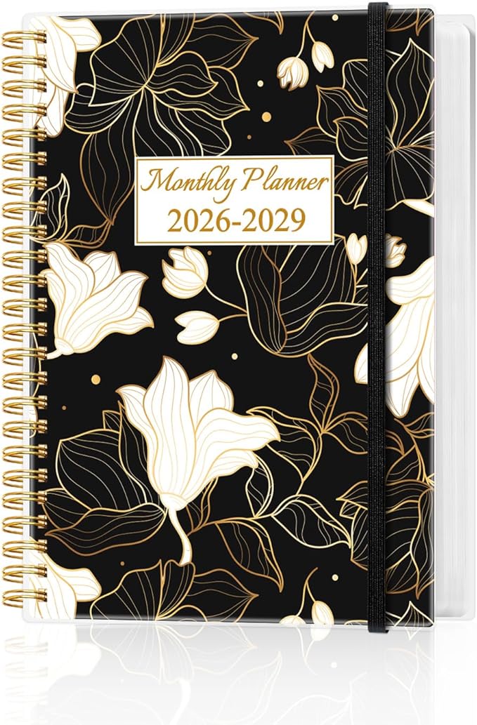 2026-2029 Monthly Planner - 36 Month PLanner Calendar from July 2026 to June 2029, 3 Year Planner 2026-2029 with Flexible Cover, Inner Pocket, Perfect for Home | School | Office, 5.8" x 8.5", White Gold Flower