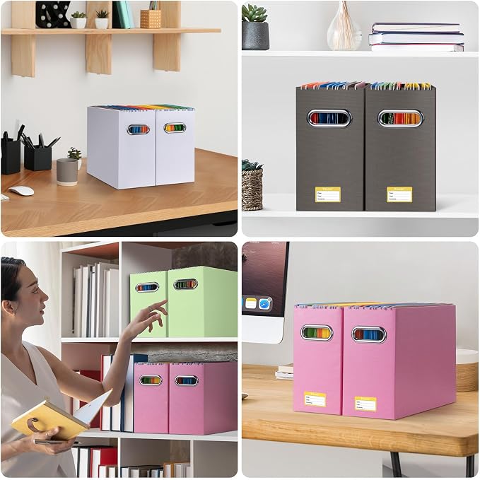 BALEINE 1PK File Organizer Box, Cardboard File Folder Organizer with Handle | Strong Corrugated Paper Core, Label Stickers for Identification, Hanging File Folder Organizer, Home Office Document Storage