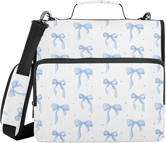 ALAZA Zipper Binder 3 Ring Cute Bow Blue Binder Organizer with Zipper and Shoulder Strap Large Capacity Multi-Pocket Trapper Keeper File Folder for Office Supplies