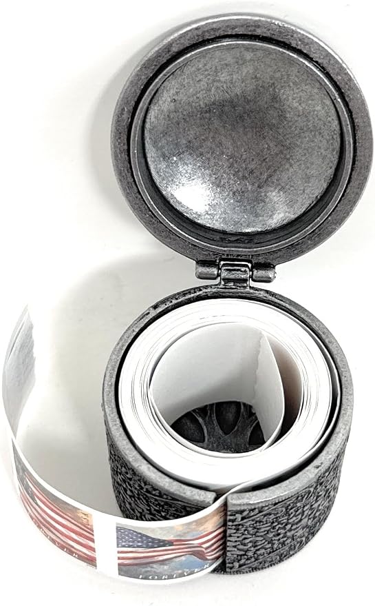 United States Postal Service Floral Metal Stamp Coil Dispenser (Holds a Roll of Forever Postage Stamps) Holder (Silver-TH-01)