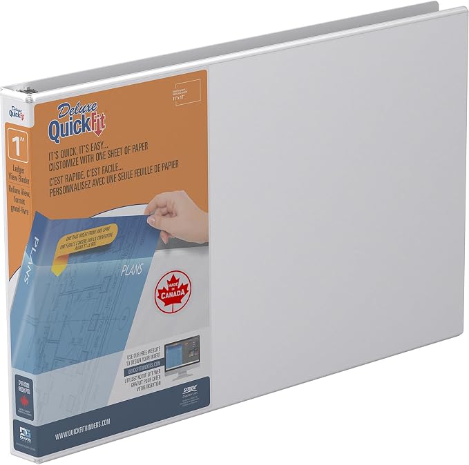QuickFit Heavy Duty 11 x 17 Inch Spreadsheet View Binder, D Ring, White, Single, 1 Inch