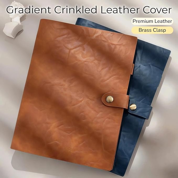 Refillable A5 Leather Binder Journal Soft Cover Notebook, Vintage Crinkled Leather Organizer with 6 Ring Binder, 148 Lined Loose Leaf Pages, Pen Holder, Pocket & Card Slots, for Work Study Daily, Brown