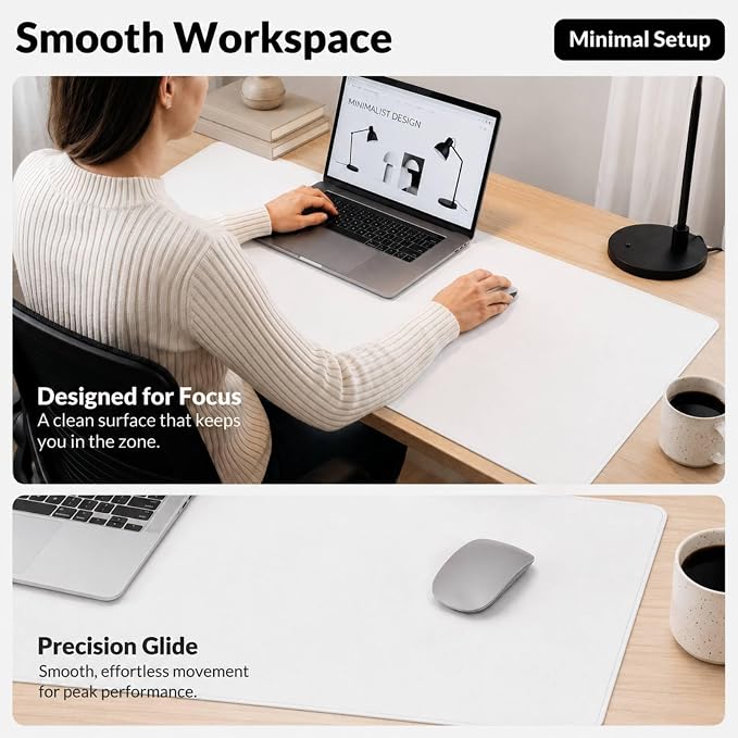 AFIING Cork Desk Mat 35.4" x 17", Dual-Sided Natural Cork & PU Leather Desk Pad, Non-Slip Waterproof Large Mouse Pad for Office, Home & Gaming, White