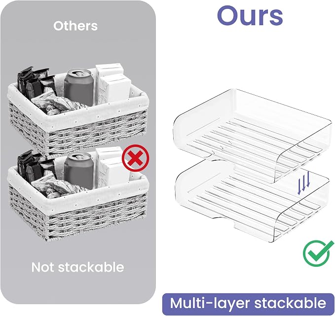 Tomorotec 2 Pack Clear Stackable Letter Tray, A4 Desk File Organizer Set | Durable PET Anti-Skid Base for Home, School or Office Document Paper Storage, Side Load Access, 2-Pack