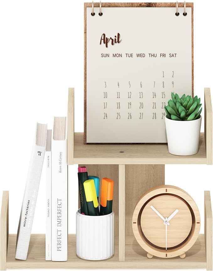 Furinno HERMITE Desk File Folder Organizers, 3-Shelf Desktop Office Organization Racks, Desk Top Display Book Shelf, for Paper, Office Supplies, Magazine, Bauhaus Oak