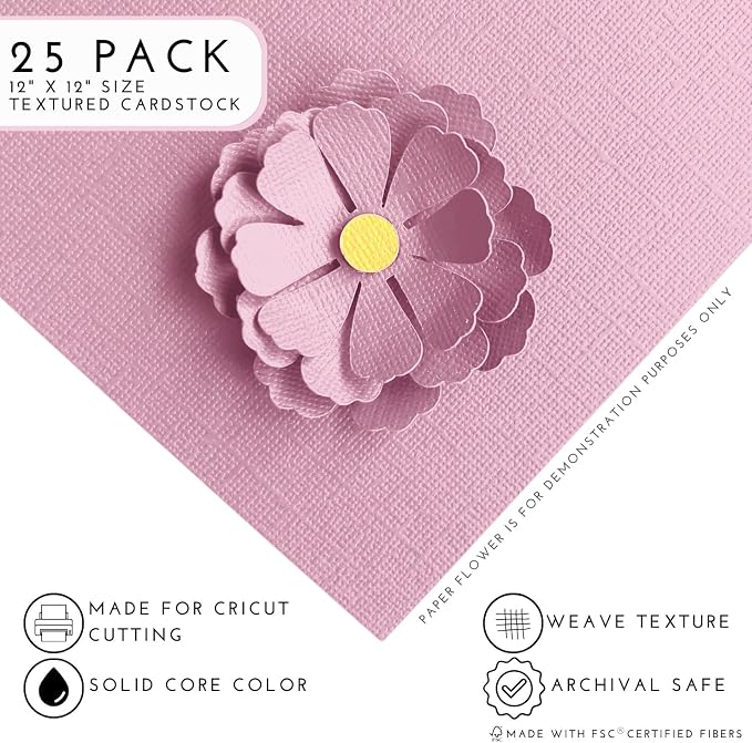 Snappy PInk—12x12 Textured Cardstock | 80lb Textured PInk Scrapbook Paper | Premium Cardstock for Cricut Cutting | 25 Sheets