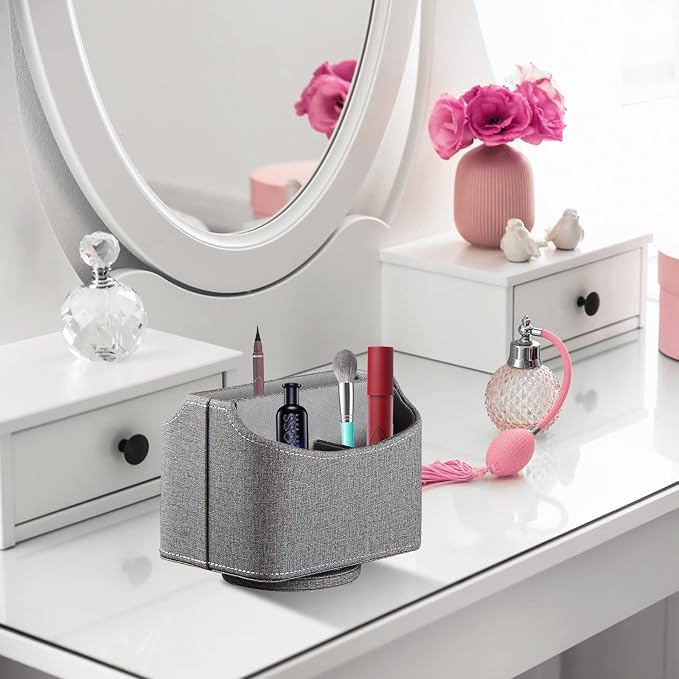 360° Swivel Remote Control Holder,TV Remote Caddy for Nightstand Table | PU Leather Spinning Bedside Table Office Desk Storage Box Organizer for Controller,Glasses,Pen, Decorations for Living Room