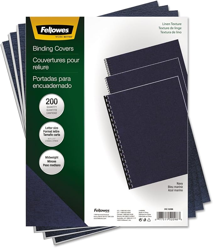 Fellowes Linen Presentation Covers, Letter, Navy, 200 Pack (52098)