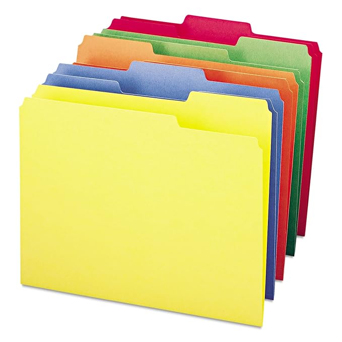 Smead File Folders Letter Sized, 1/3-Cut Tab, Assorted Positions, Letter Size, Assorted Primary Colors, 100 Per Box (11943)