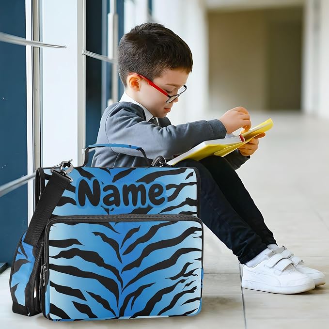 Custom Tiger Zebra Print Blue Black 3 Ring Binder Bag 1.5 inch Personalized Name Binder Organizer 500 Sheet Documents Storage for School Office