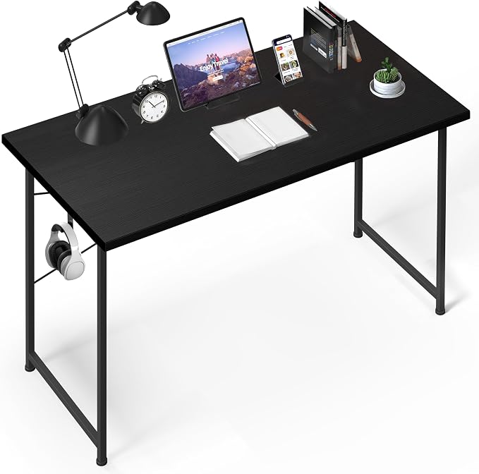 Small Space Writing Desk with Headphone Hooks, Modern Simple Design, Suitable for Study, Home Office and Living Room