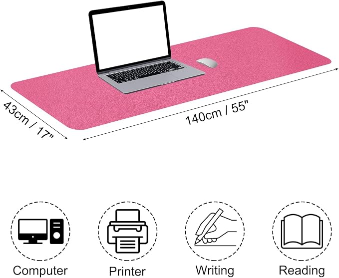 PATIKIL Desk Mat, 55"x17" Non-Slip Waterproof PU Leather Desk Pad Dual Sided Desk Pad for Office Home Work Study, Rose Red