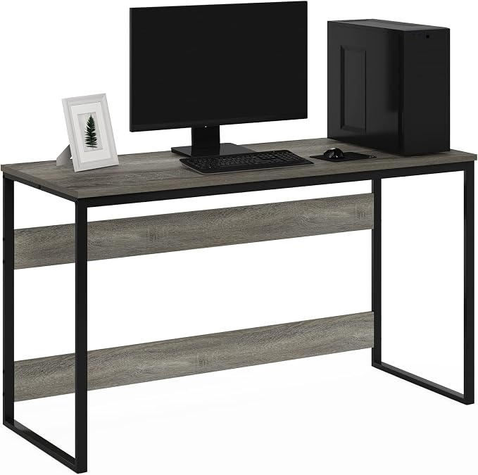 Furinno Moretti 52-Inch Wide Metal Frame Desk, Grey Oak | Open Frame, Rectangular, Gaming Desk, for Computer, Writing, for Home Office, Study Room, Dorm