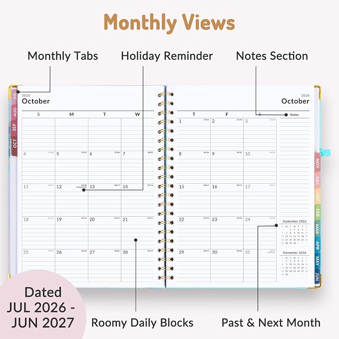 Forvencer Planner 2026-2027, July 2026 - June 2027,8.5x11" Calendar Planner | Weekly and Monthly, Hardcover Planning book with Monthly Tabs, Cute Journal Organizer Notebook for Office School, A4 Size