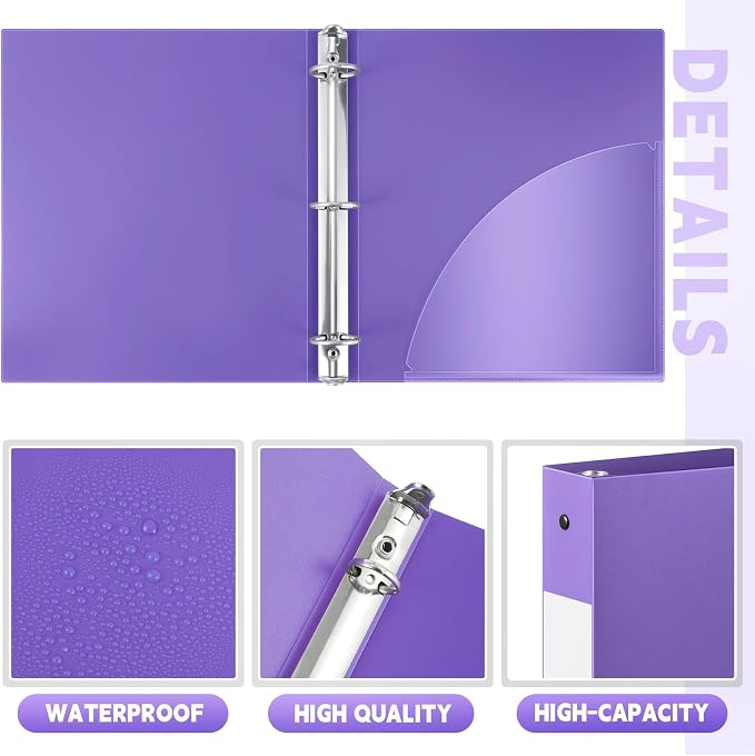 Henoyso 48 Pack 1 Inch 3 Ring Plastic Binders, Bulk Flexible PP Binders for Classroom & School Supplies, Letter Size 8.5 x 11, Holds 240 Sheets with Interior Pocket (Purple)