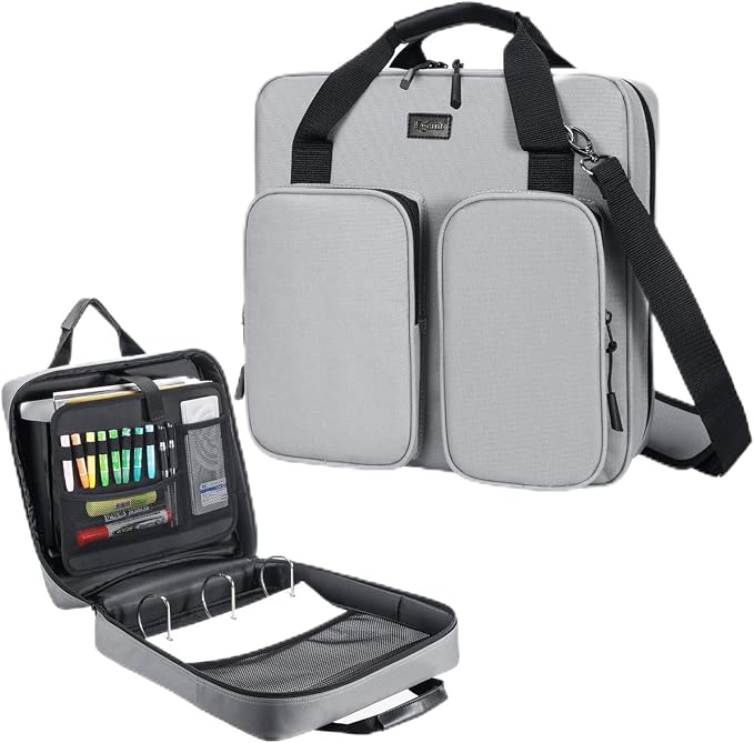 4 Inch Zipper Binder 3 Ring with Shoulder Strap,Tough/Multi-Pocket | Binder Bag with Laptop organizer for School Travel,Fit 13" MacBook & Tablet,800 Sheets Capacity,Water Resistant,Grey