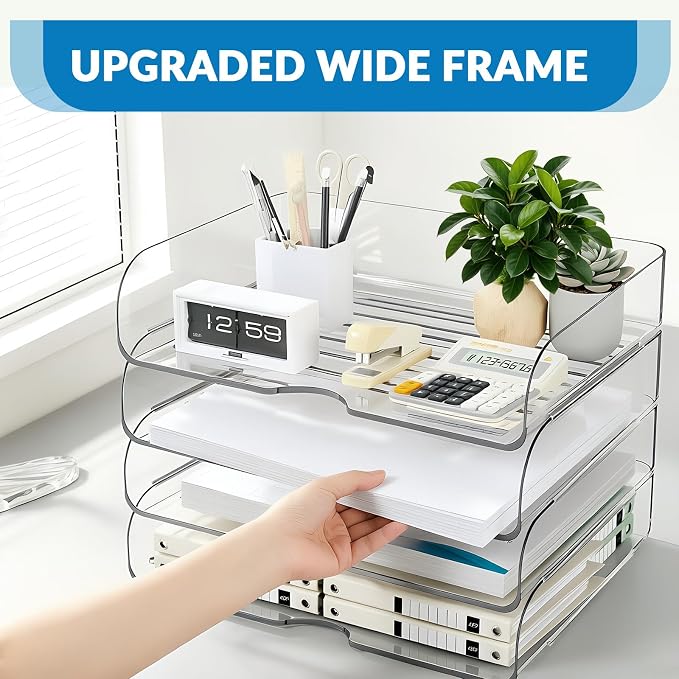 4-Tier Horizontal Acrylic Paper Organizer for A4/Letter Documents | Large Capacity Acrylic File Organizer for Notebooks & Stationery, Sturdy Desk Accessory Suitable for Office, Home and Study