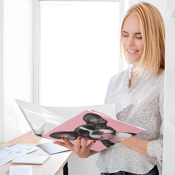 Boston Terrier Puppies Dog Pink 1.5 Inch Binders 3 Ring for Letter Size Holds 200 Sheets Notebook Binder with Clipboard for Women or Men 2 Pack