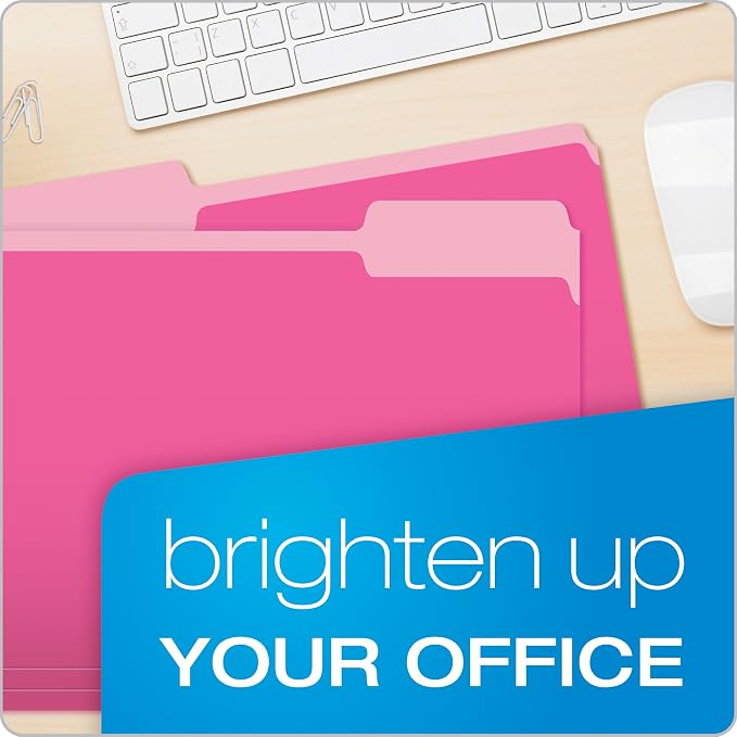 Pendaflex Two-Tone Color File Folders, Letter Size, 1/3 Cut, Pink, 100 Per Box (152 1/3 PIN)