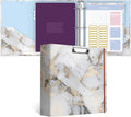 3 Ring Binder, 3 Inches Round Ring Binder with Clipboard, Dividers Tabs, PVC Zipper Bag Sleeves & to Do List Planners for Women, Men, School, Office Supplies, White Marble